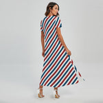 USA Patriotic Striped Pattern Print Short Sleeve Maxi Dress