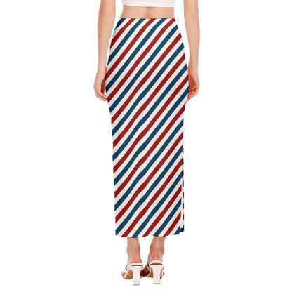 USA Patriotic Striped Pattern Print Side Slit Maxi Skirt