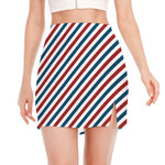 USA Patriotic Striped Pattern Print Side Slit Mini Skirt