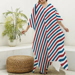 USA Patriotic Striped Pattern Print Silk V-Neck Kaftan Dress