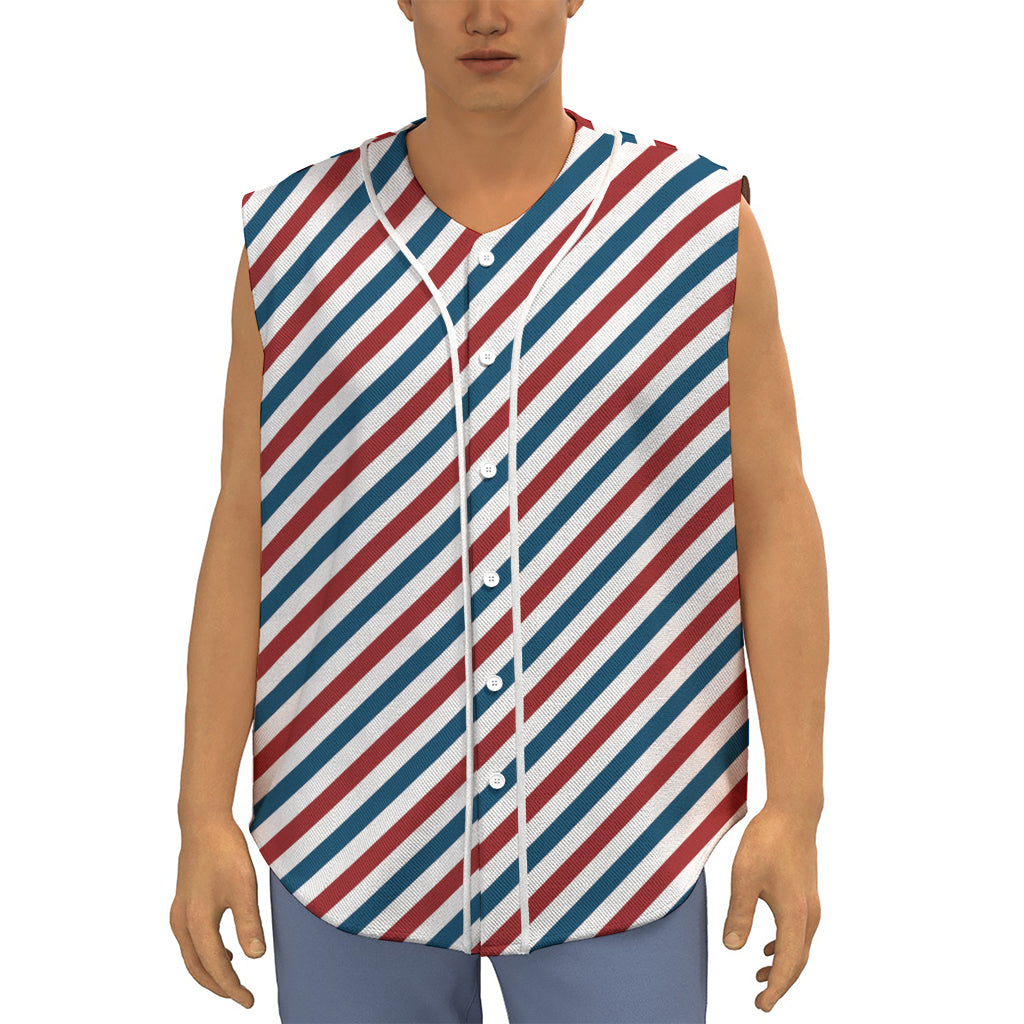 USA Patriotic Striped Pattern Print Sleeveless Baseball Jersey
