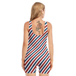 USA Patriotic Striped Pattern Print Sleeveless One Piece Swimsuit