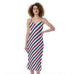 USA Patriotic Striped Pattern Print Slim Fit Midi Cami Dress