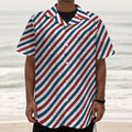 USA Patriotic Striped Pattern Print Textured Short Sleeve Shirt