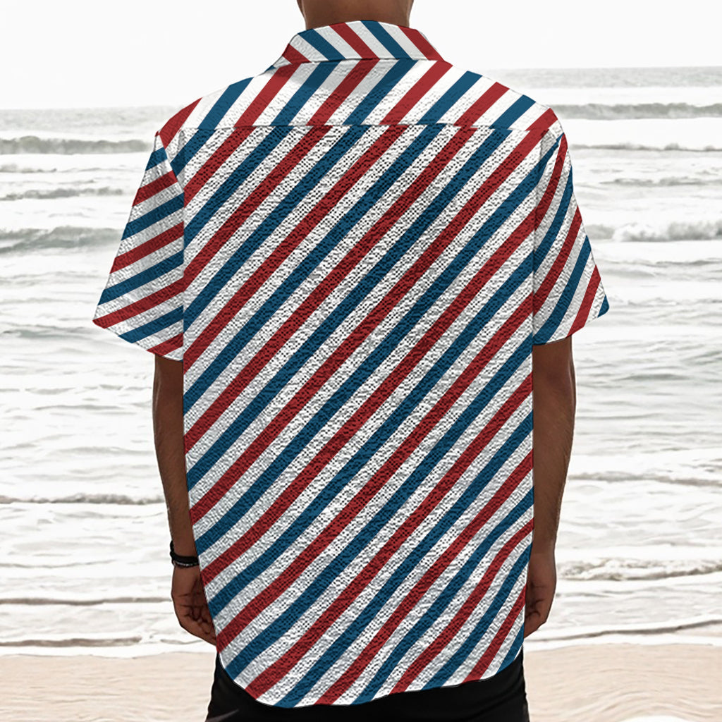 USA Patriotic Striped Pattern Print Textured Short Sleeve Shirt