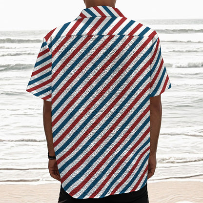 USA Patriotic Striped Pattern Print Textured Short Sleeve Shirt