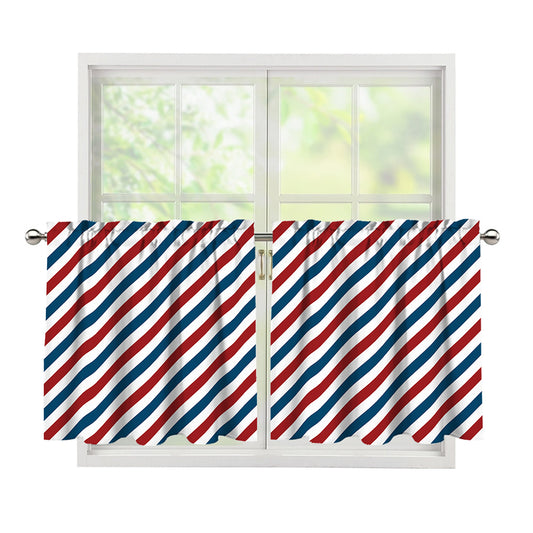 USA Patriotic Striped Pattern Print Tier Curtains