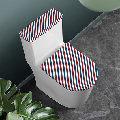 USA Patriotic Striped Pattern Print Toilet Lid And Tank Cover Set
