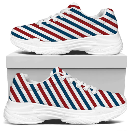 USA Patriotic Striped Pattern Print White Chunky Shoes