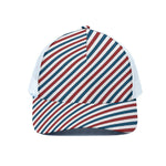USA Patriotic Striped Pattern Print White Mesh Trucker Cap