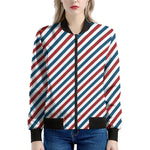 USA Patriotic Striped Pattern Print Women's Bomber Jacket
