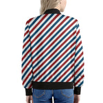 USA Patriotic Striped Pattern Print Women's Bomber Jacket