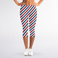 USA Patriotic Striped Pattern Print Women's Capri Leggings