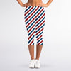 USA Patriotic Striped Pattern Print Women's Capri Leggings