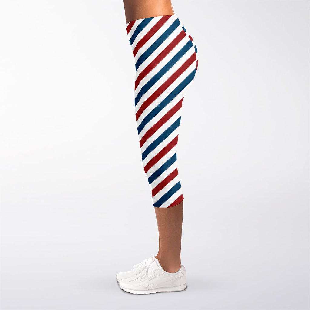 USA Patriotic Striped Pattern Print Women's Capri Leggings