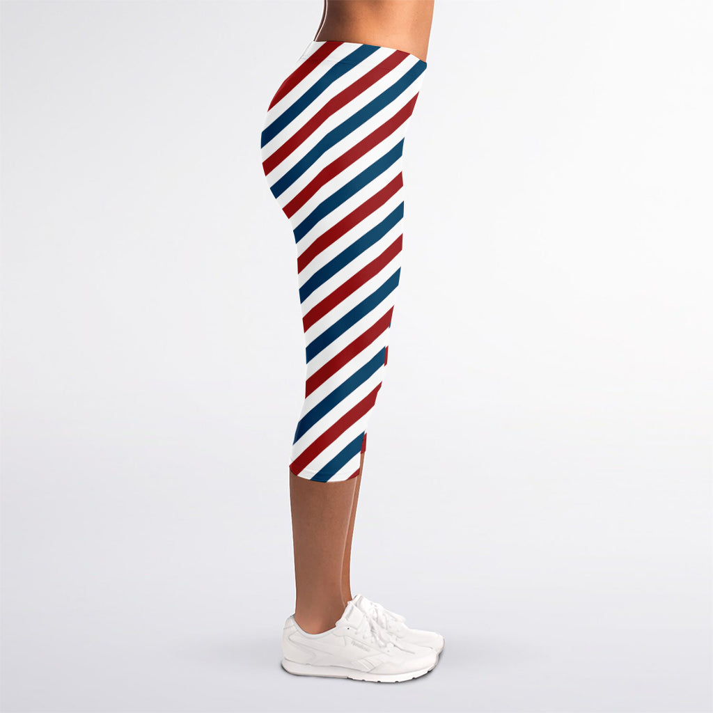 USA Patriotic Striped Pattern Print Women's Capri Leggings