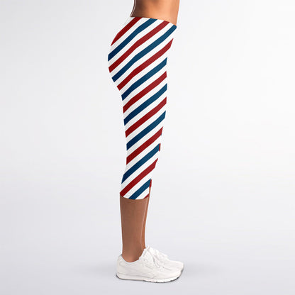 USA Patriotic Striped Pattern Print Women's Capri Leggings
