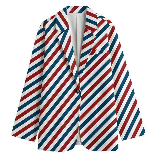 USA Patriotic Striped Pattern Print Women's Cotton Blazer
