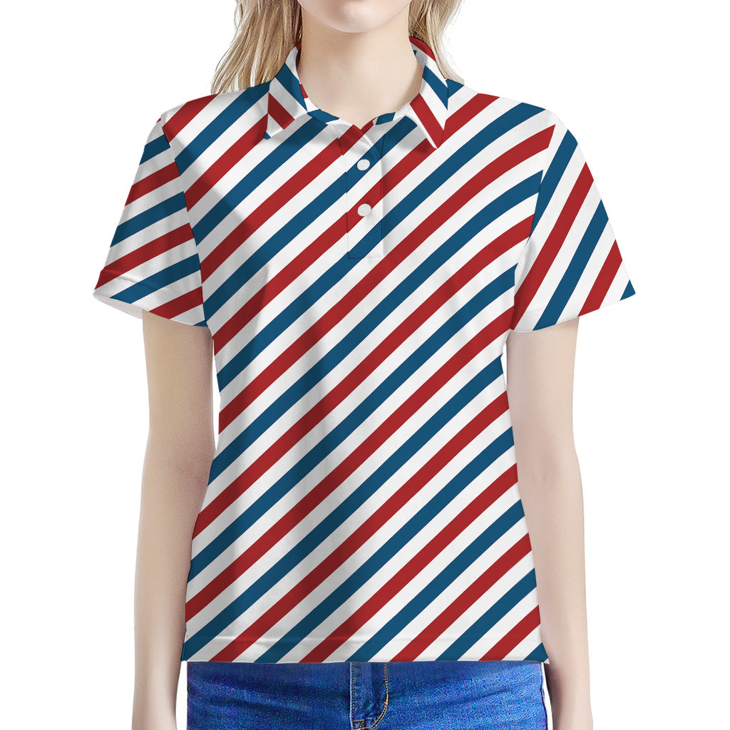 USA Patriotic Striped Pattern Print Women's Polo Shirt