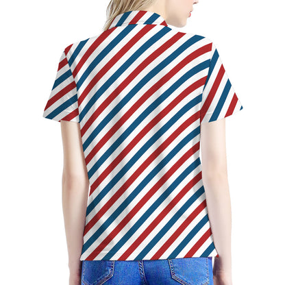 USA Patriotic Striped Pattern Print Women's Polo Shirt