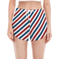 USA Patriotic Striped Pattern Print Women's Split Running Shorts