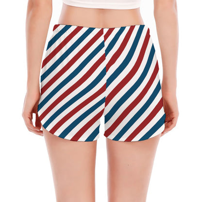 USA Patriotic Striped Pattern Print Women's Split Running Shorts