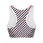 USA Patriotic Striped Pattern Print Women's Sports Bra