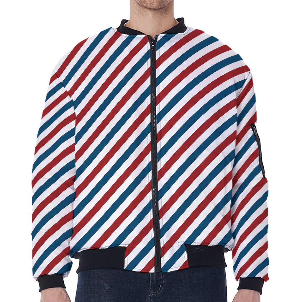 USA Patriotic Striped Pattern Print Zip Sleeve Bomber Jacket