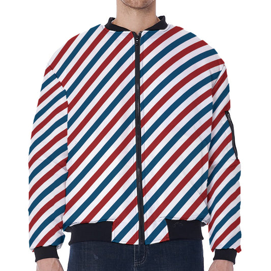 USA Patriotic Striped Pattern Print Zip Sleeve Bomber Jacket