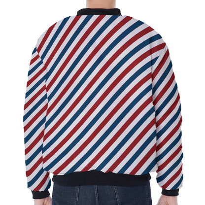 USA Patriotic Striped Pattern Print Zip Sleeve Bomber Jacket