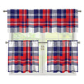 USA Plaid Pattern Print 3 Piece Kitchen Curtains
