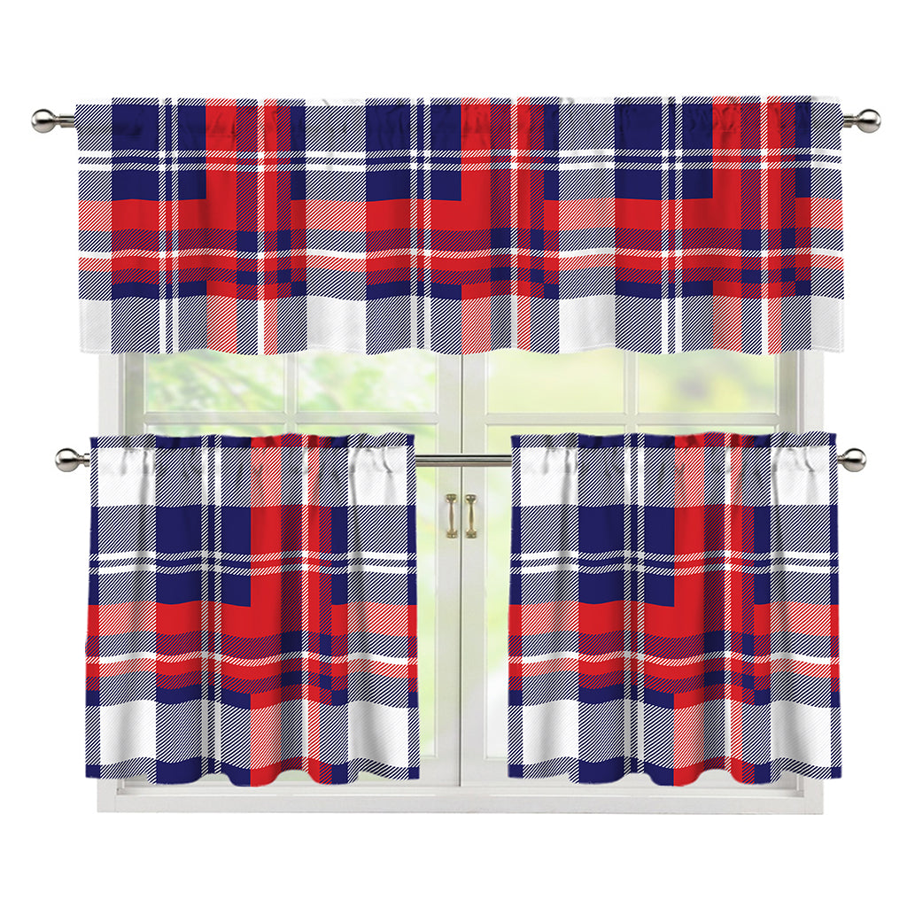 USA Plaid Pattern Print 3 Piece Kitchen Curtains