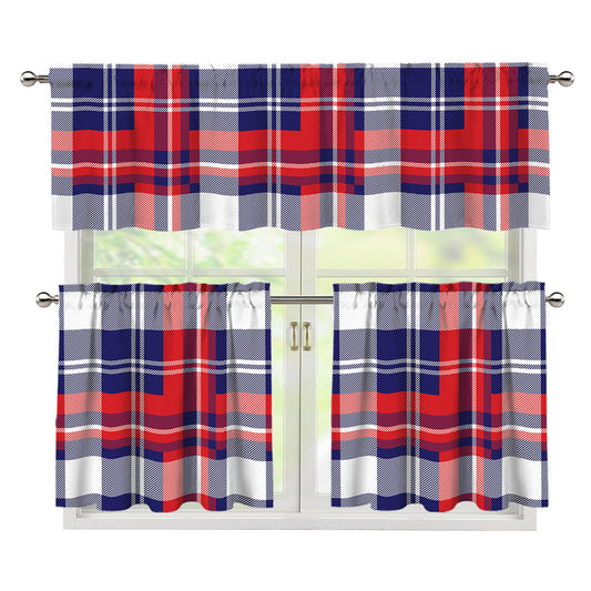 USA Plaid Pattern Print 3 Piece Kitchen Curtains