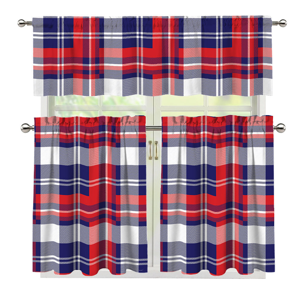 USA Plaid Pattern Print 3 Piece Kitchen Curtains