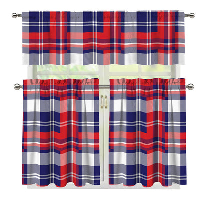 USA Plaid Pattern Print 3 Piece Kitchen Curtains