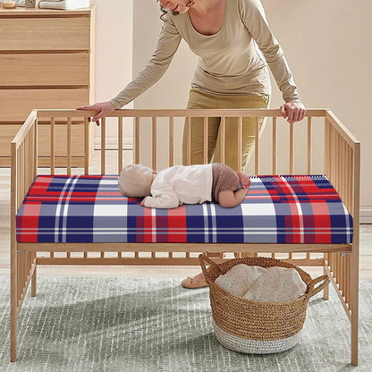 USA Plaid Pattern Print Baby Crib Sheet