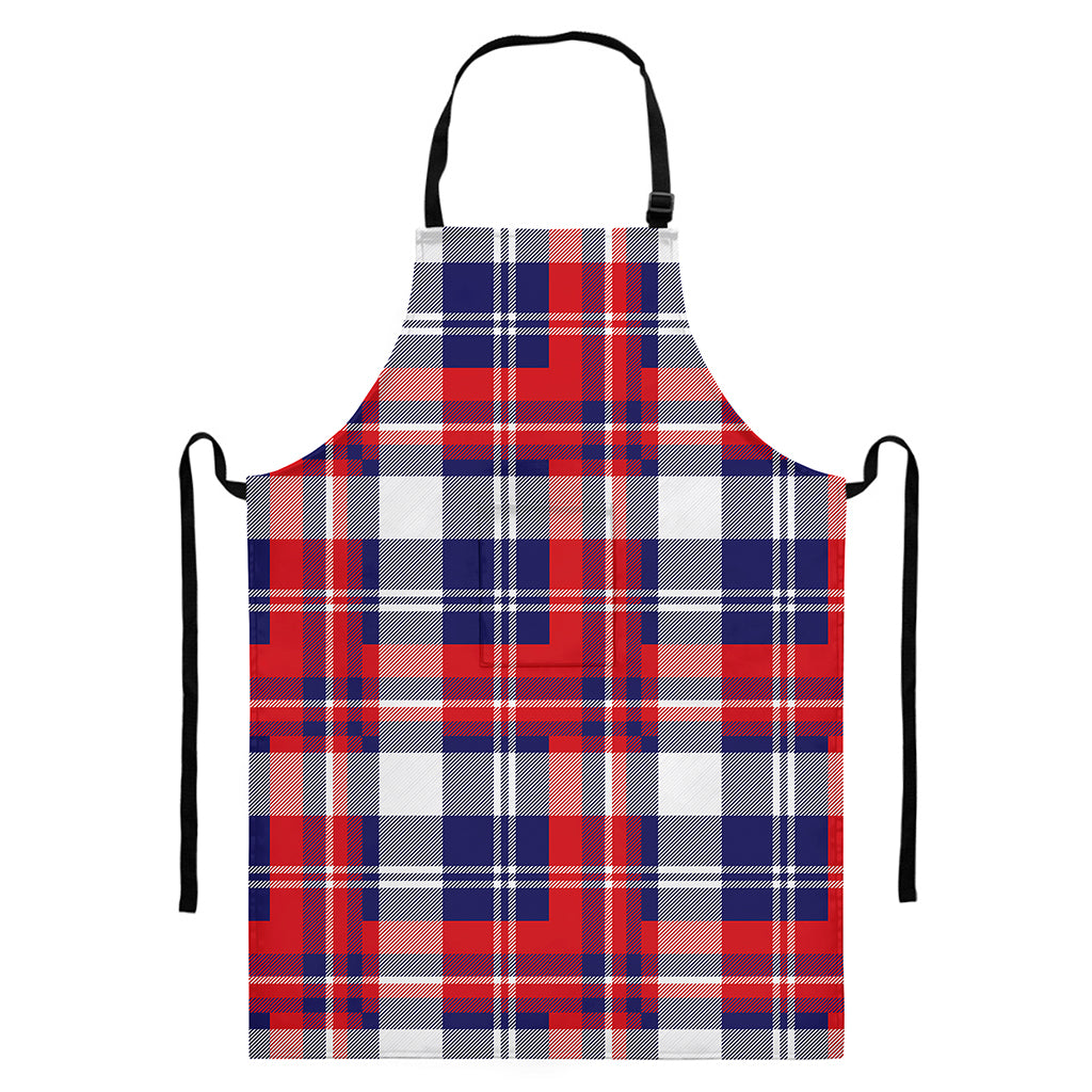 USA Plaid Pattern Print Bib Apron With Pocket