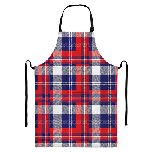 USA Plaid Pattern Print Bib Apron With Pocket