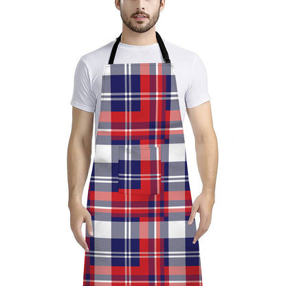 USA Plaid Pattern Print Bib Apron With Pocket
