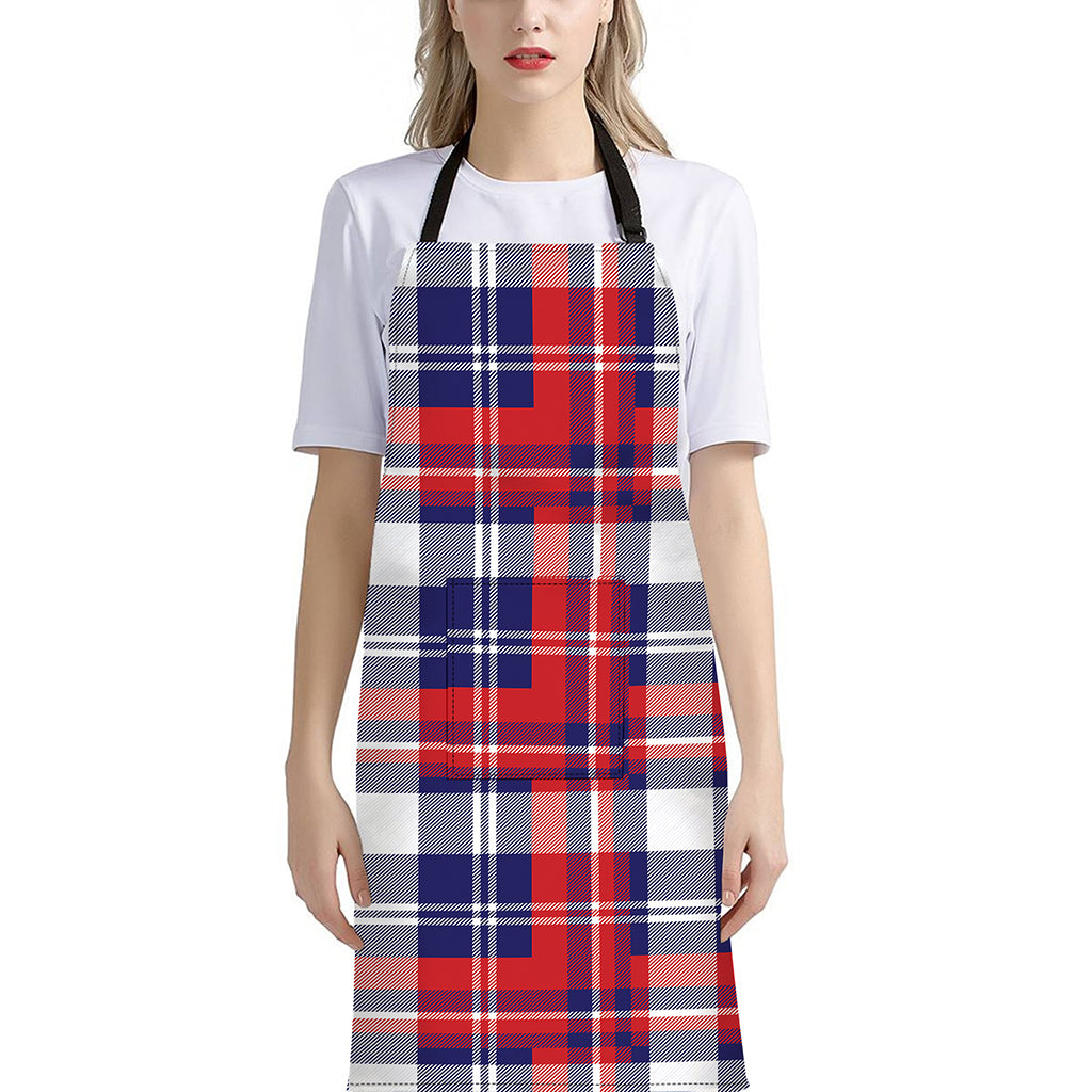 USA Plaid Pattern Print Bib Apron With Pocket
