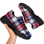 USA Plaid Pattern Print Black Chunky Shoes