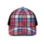 USA Plaid Pattern Print Black Mesh Trucker Cap