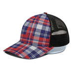 USA Plaid Pattern Print Black Mesh Trucker Cap