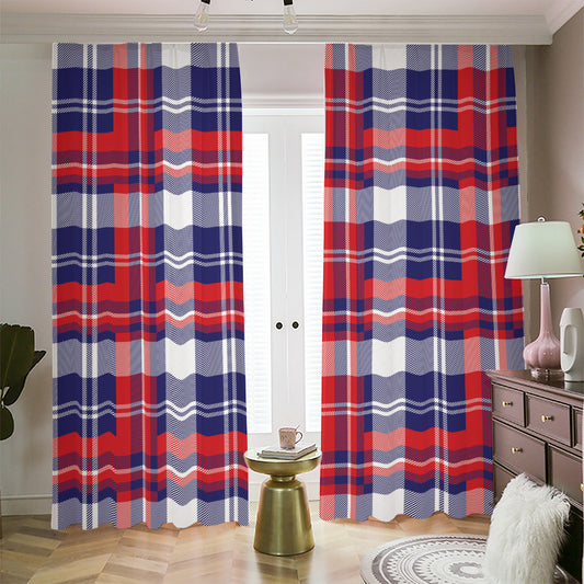 USA Plaid Pattern Print Blackout Pencil Pleat Curtains