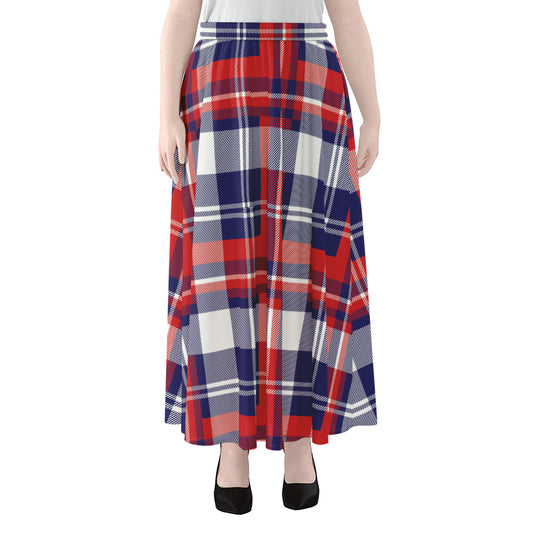 USA Plaid Pattern Print Chiffon Maxi Skirt