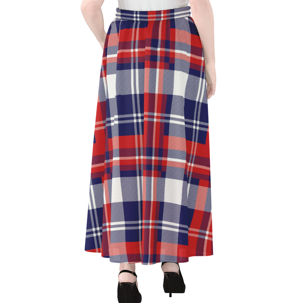 USA Plaid Pattern Print Chiffon Maxi Skirt