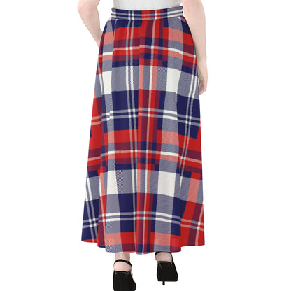 USA Plaid Pattern Print Chiffon Maxi Skirt