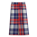 USA Plaid Pattern Print Cotton Front Slit Maxi Skirt