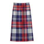 USA Plaid Pattern Print Cotton Front Slit Maxi Skirt