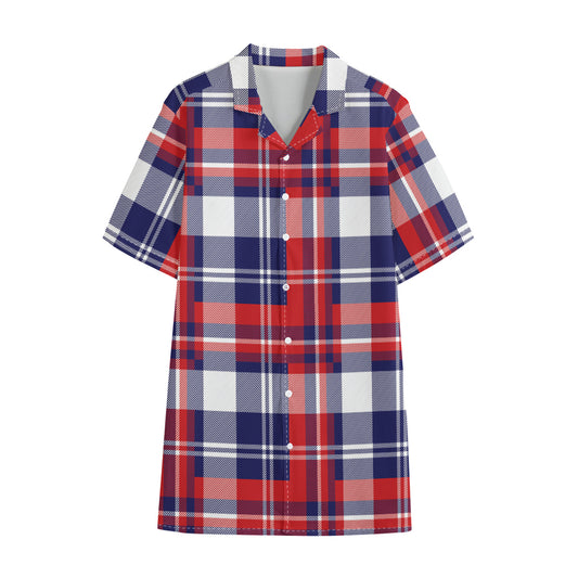 USA Plaid Pattern Print Cotton Hawaiian Shirt